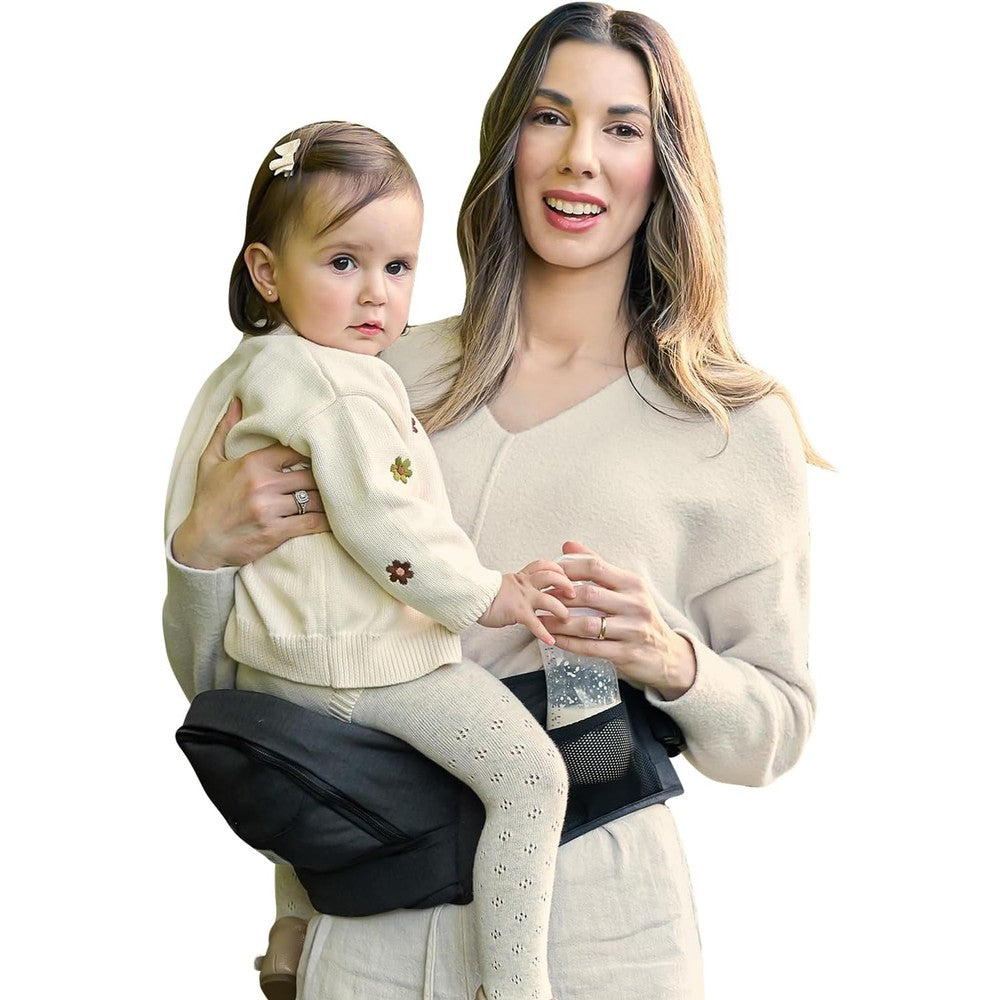 Grownsy Ultra-Comfy Baby Carrier with Hip Seat front view black