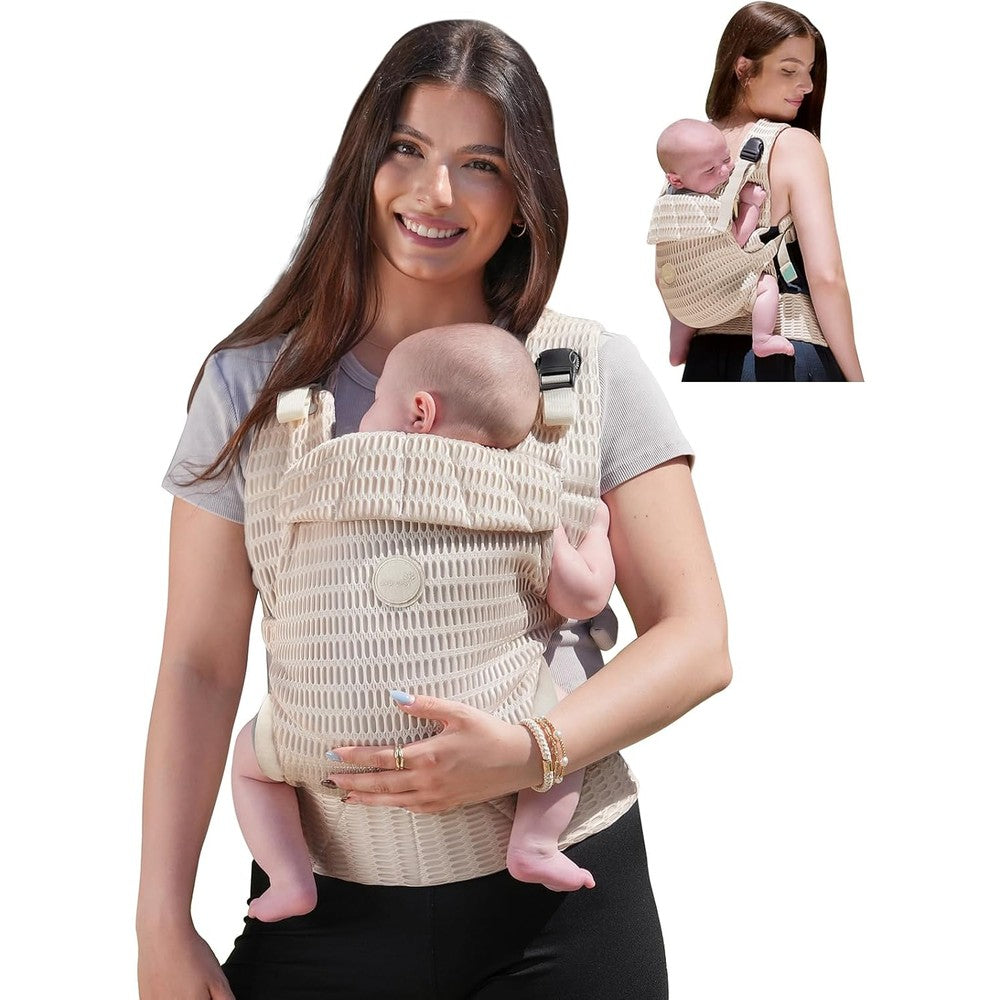 Grownsy baby carrier front view in almond beige