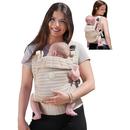 Grownsy baby carrier front view in almond beige