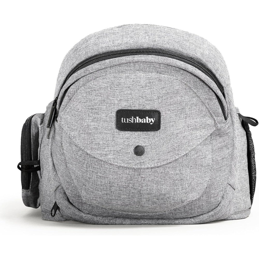 TushBaby Original Hip Seat Baby Carrier in grey color front view