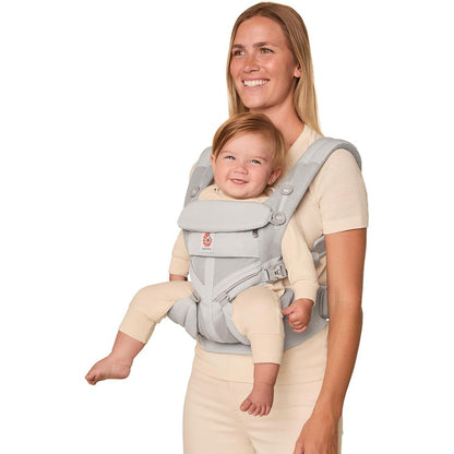 Ergobaby Omni Classic Baby Carrier front view in Pearl Grey color on parent