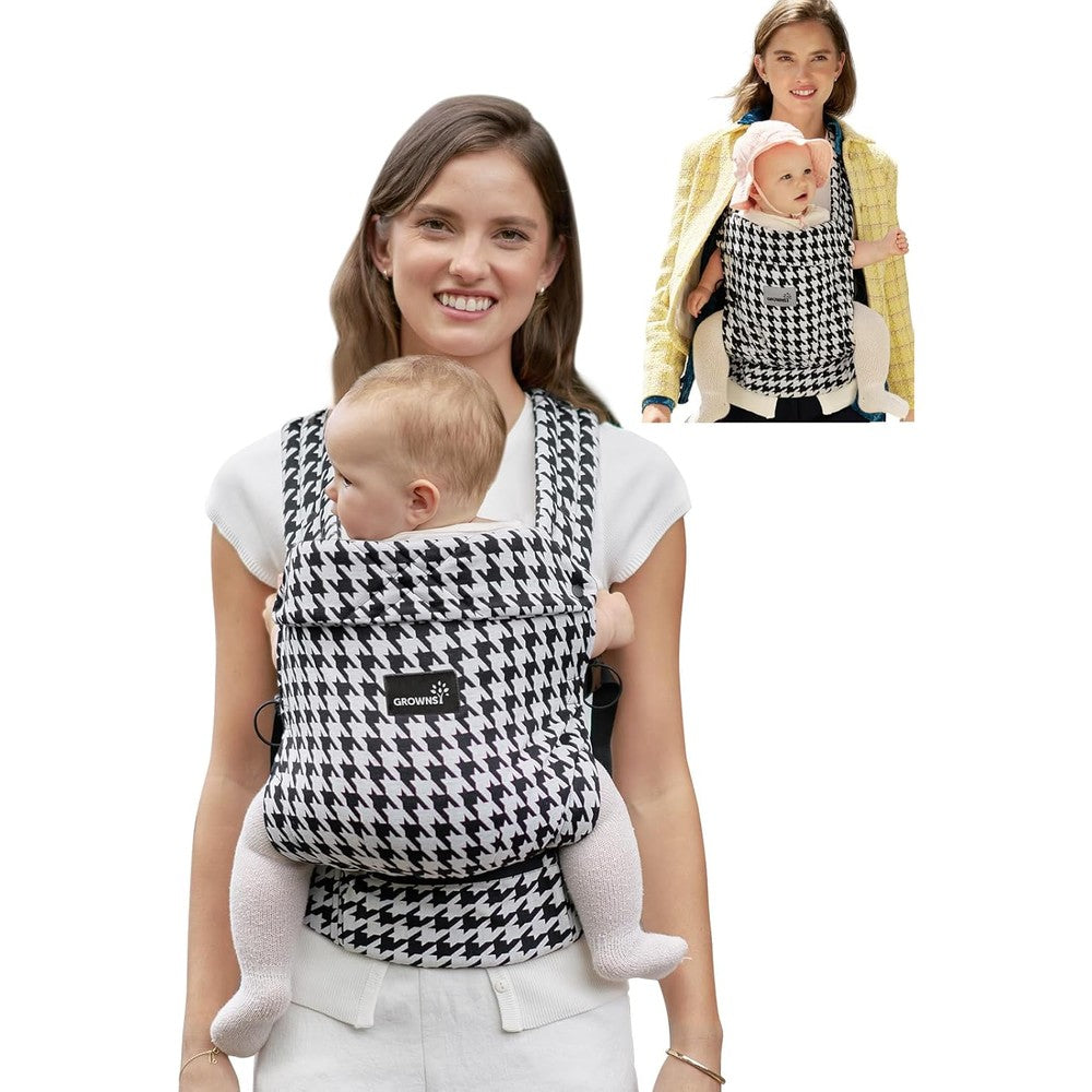 Grownsy baby carrier front view in houndstooth pattern
