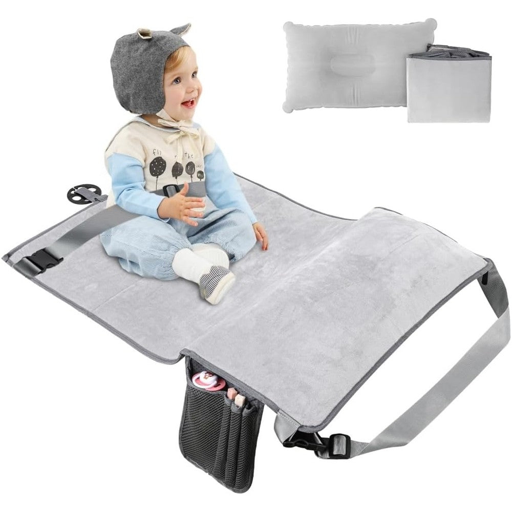 Wsoaam toddler travel aeroplane bed front view showing grey velvet fabric
