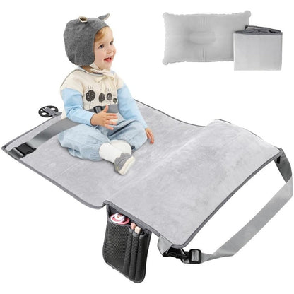 Wsoaam toddler travel aeroplane bed front view showing grey velvet fabric
