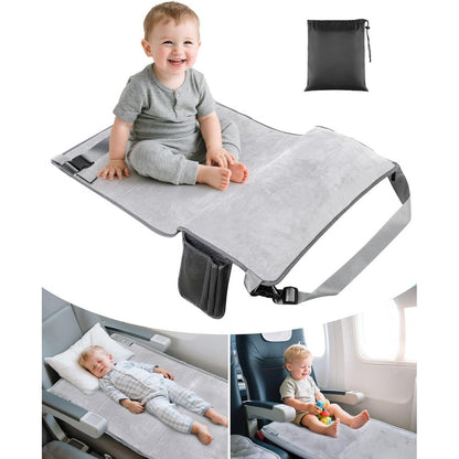 ANYSWEET Toddler Airplane Bed front view showing the grey velvet fabric extended as a seat cushion