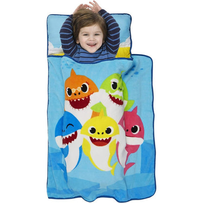 Baby Shark toddler nap mat blue front view