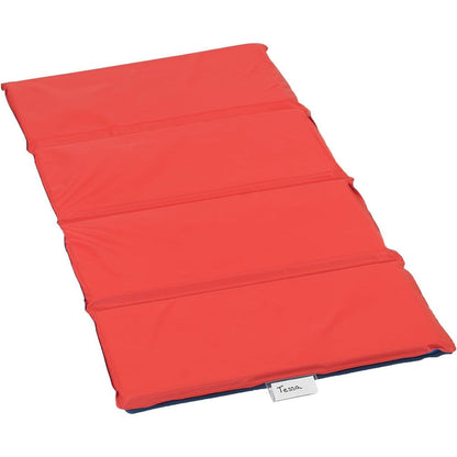Children's Factory 1 inch thick toddler nap mat front view showing red sleeping surface