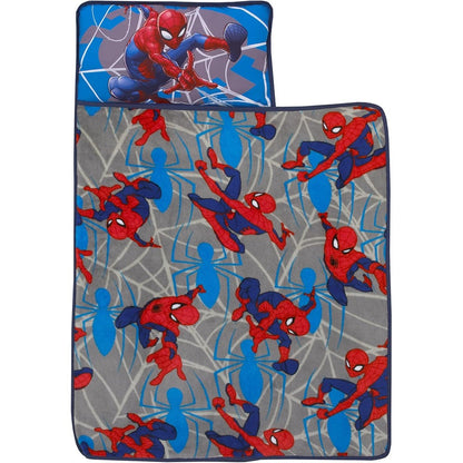 NoJo Marvel Spiderman toddler nap mat front view featuring vibrant red and blue graphics
