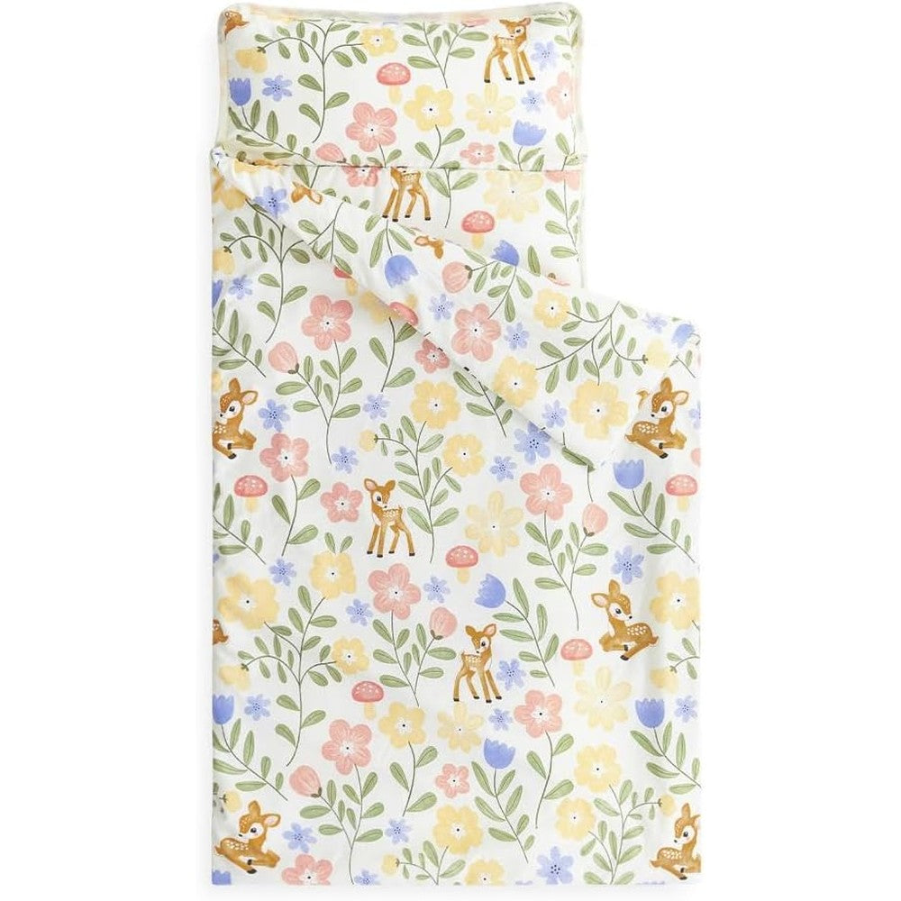 Wake In Cloud toddler nap mat front view featuring floral botanical pattern