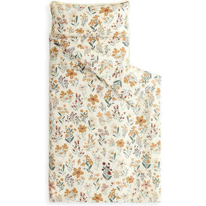 Wake In Cloud toddler nap mat front view unrolled showing orange floral pattern