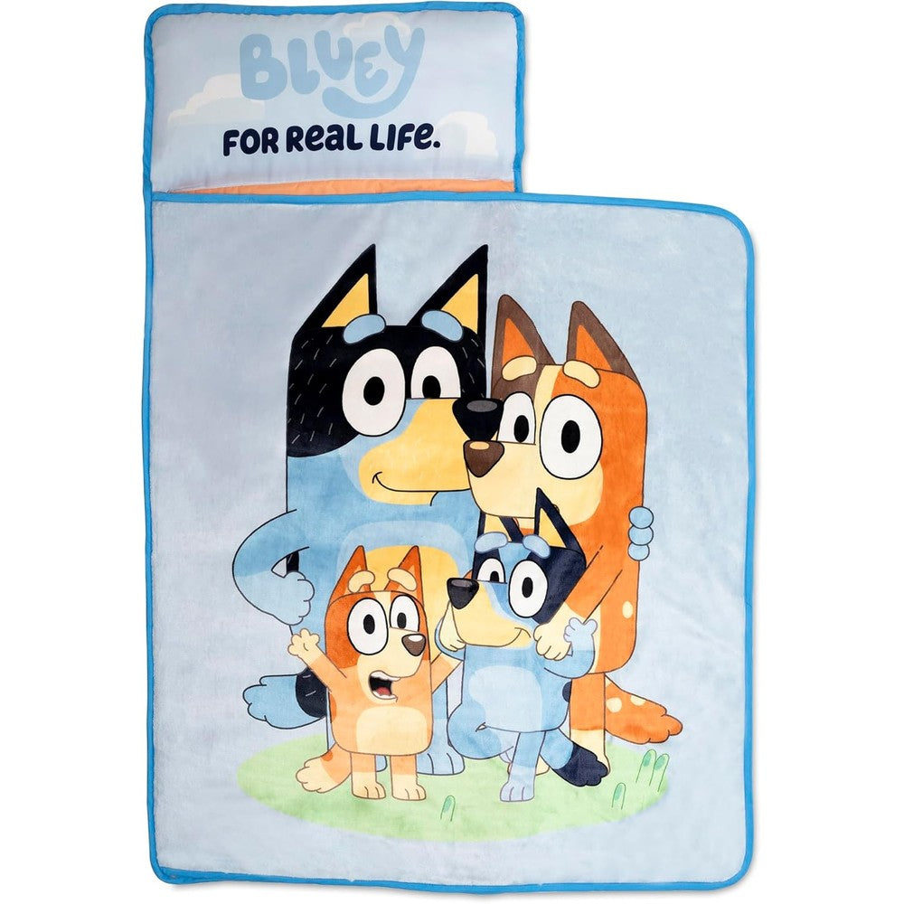 Bluey Kids Nap Mat Set All In One Quilted Sleeping Mat With Attached Plush Fleece Blanket And Pillow For Toddlers Preschool And Daycare Blue