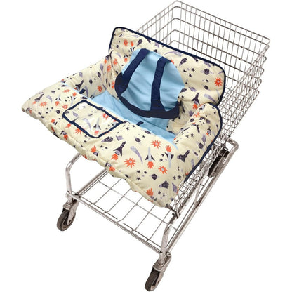 GoldBug Baby and Toddler Shopping Cart Cover front view in Space Explorer pattern.