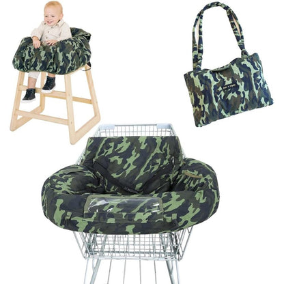 Ash + Clyde 7 in 1 baby shopping cart cover camouflage front view padded seat cushion