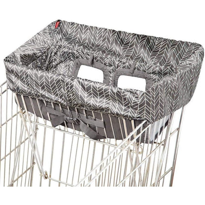 Skip Hop shopping cart cover grey feather front view on a grocery cart