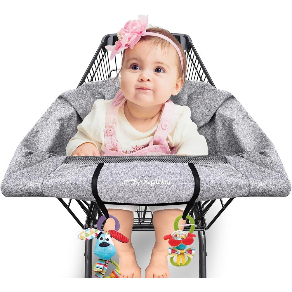 Youpinby 2-in-1 gray shopping cart and high chair cover front view