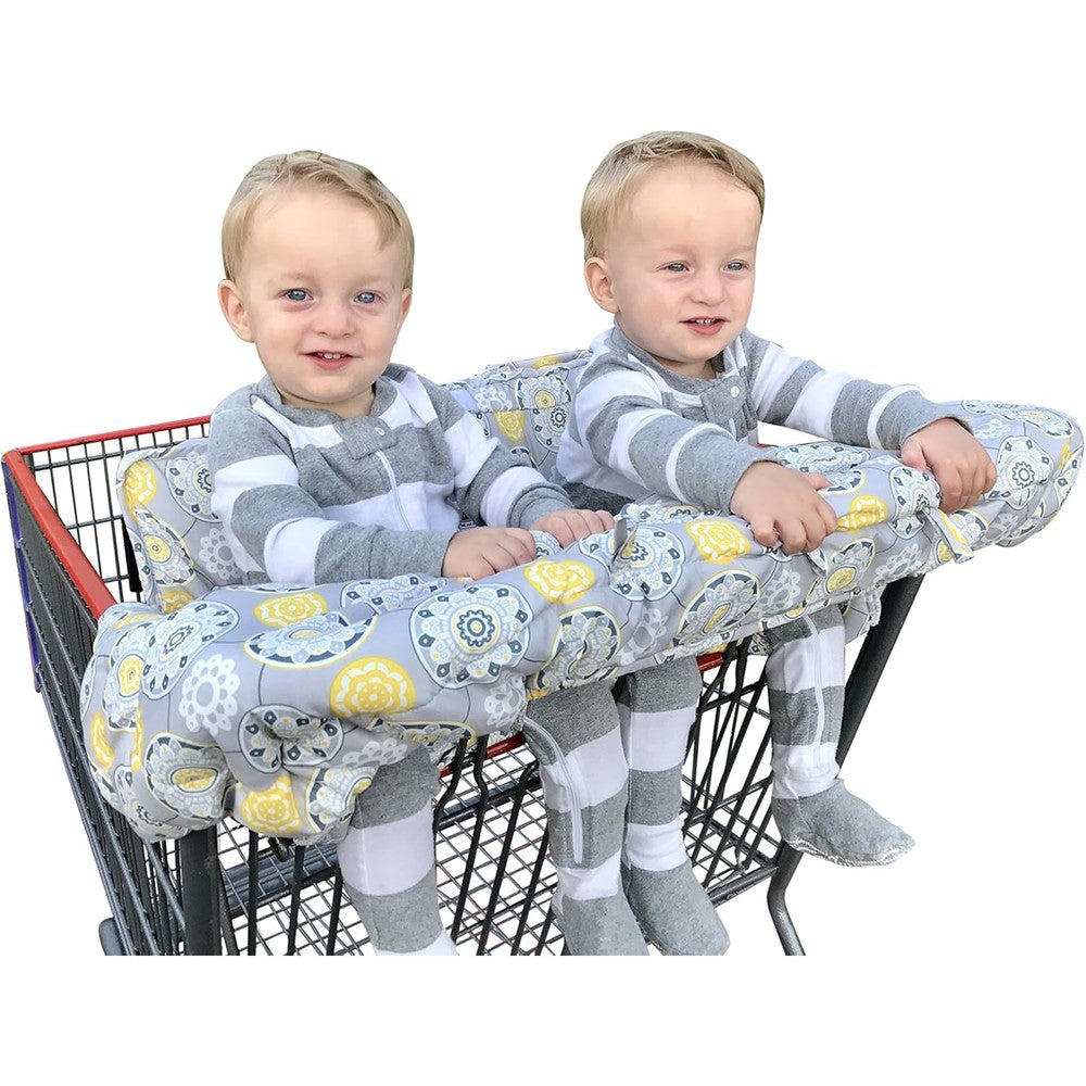 Twinventions Twin Double Shopping Cart Cover front view showing the gray medallion pattern and four leg openings.