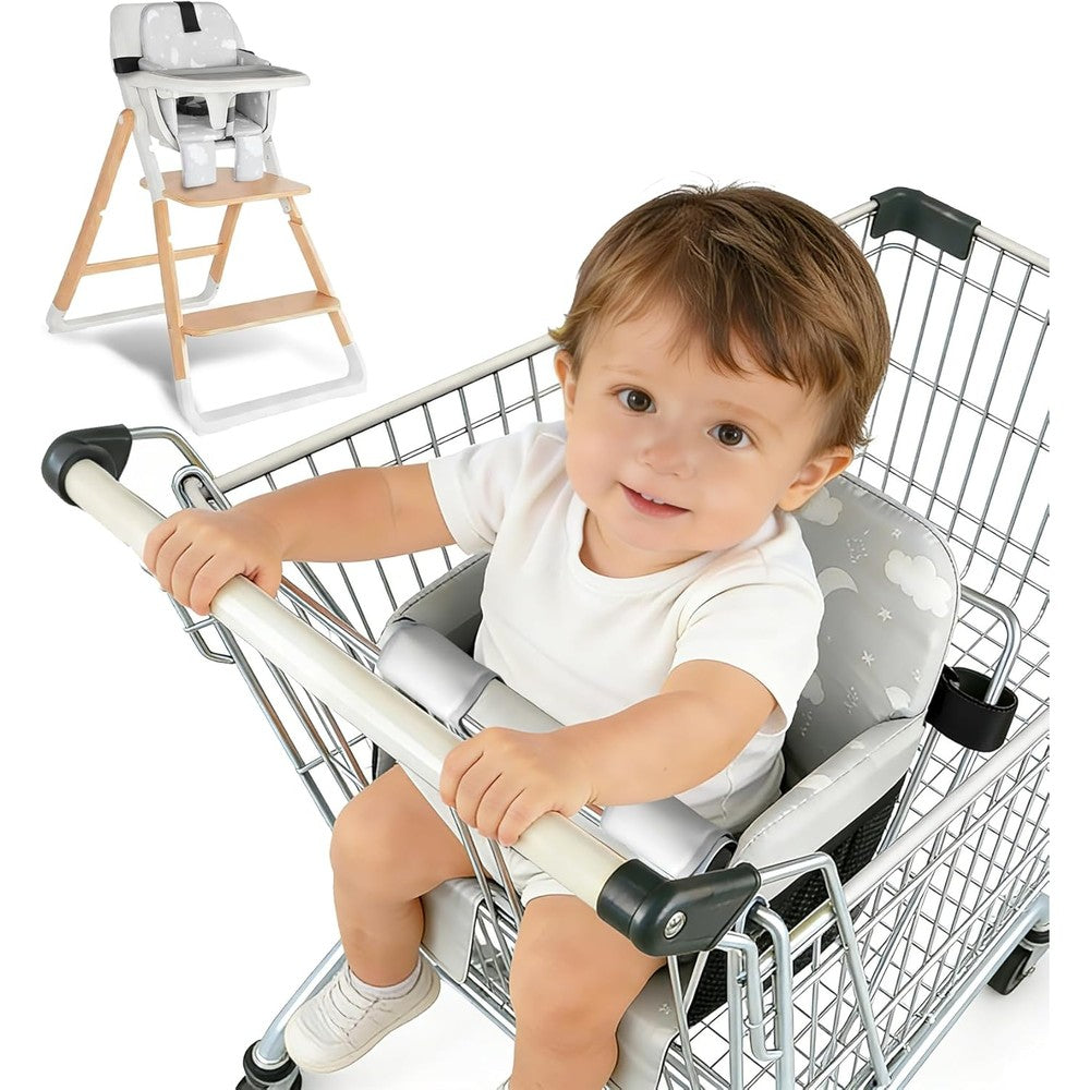 IQYIQY portable baby shopping cart cover gray cloud pattern front view
