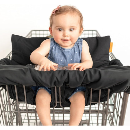 Binxy Baby 2-in-1 Cushy high chair and shopping cart cover front view in premium black fabric