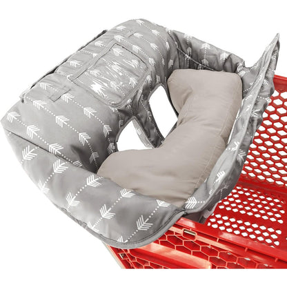 Cozyin Baby 2-in-1 shopping cart seat cover front view in grey arrow pattern