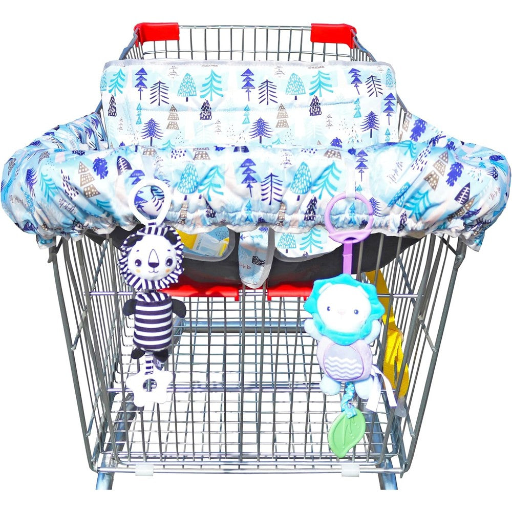 XiOiOiX 2 in 1 shopping cart cover blue front view showing cushioned baby seat padding