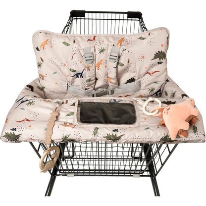 HALAA VAUVA 2 in 1 shopping cart cover front view with dinosaur print on a grocery cart