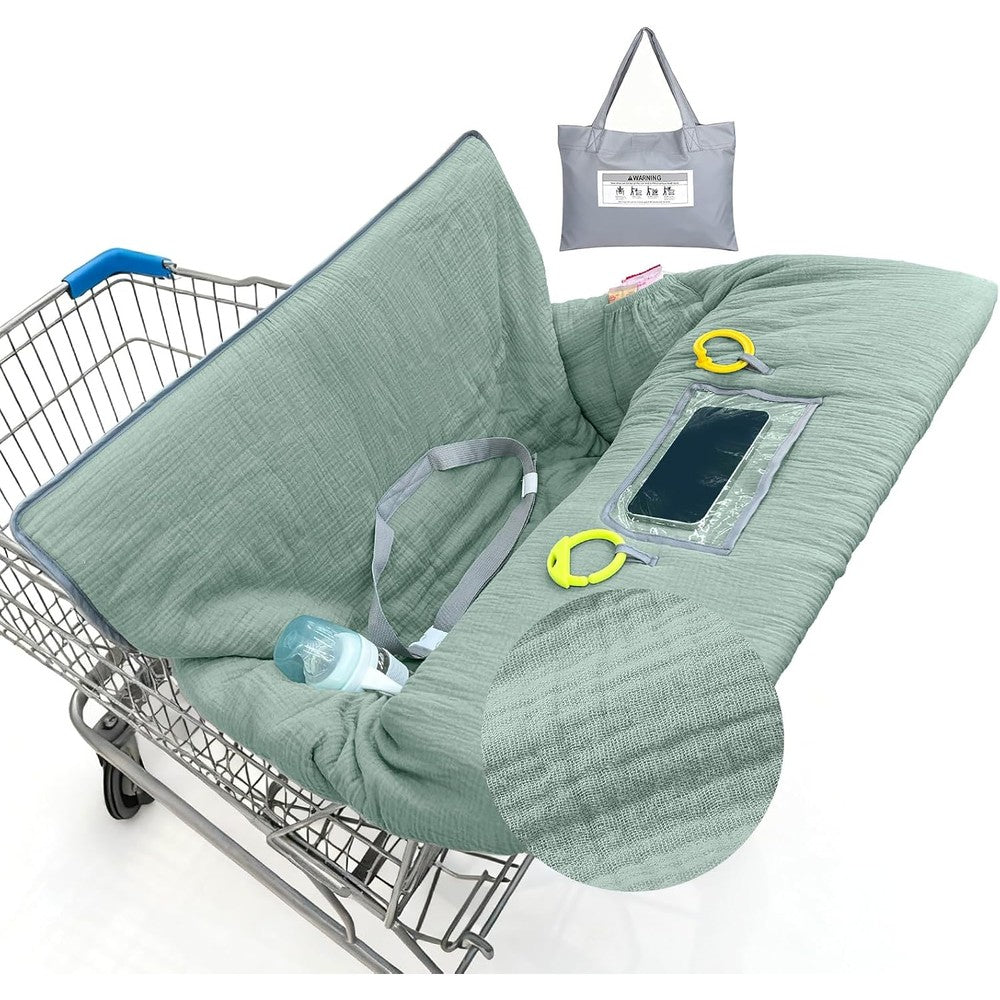 BeBeJoJo muslin shopping cart cover front view in sage green