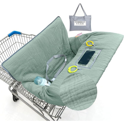 BeBeJoJo muslin shopping cart cover front view in sage green