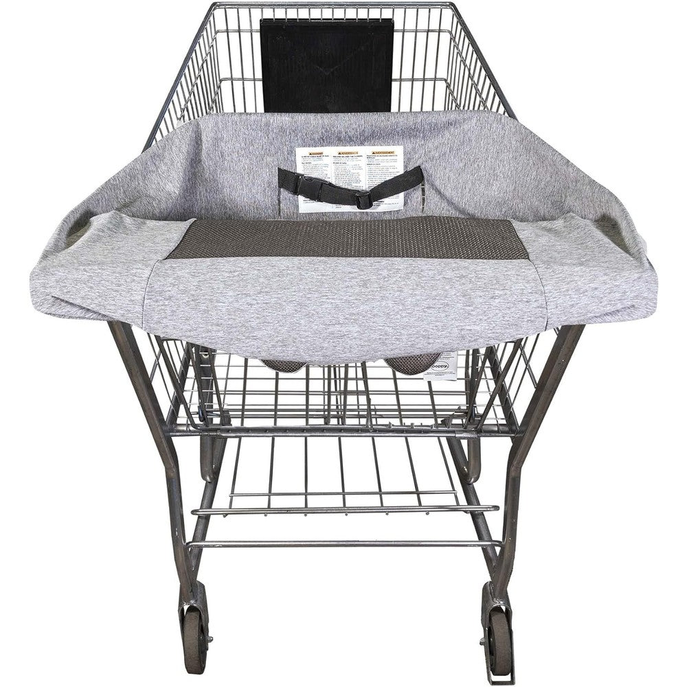 Boppy Compact Shopping Cart Cover in Gray Heathered front view on grocery cart