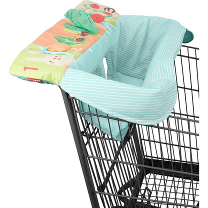 Skip Hop Shopping Cart Cover Take Cover Farmstand front view showing padded seat and bright fruit design.