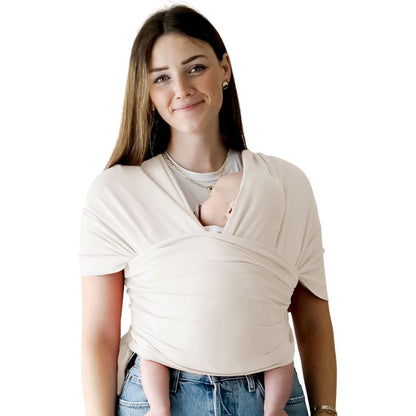 Snuggle Me Baby Wrap Natural front view of parent wearing newborn