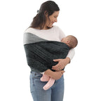 Kloovete Baby Wrap Carrier front view showing heather grey infant sling for newborn hands free bonding