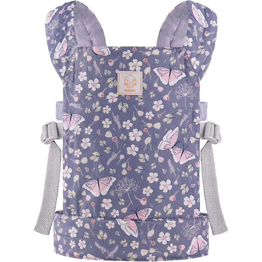 GAGAKU baby doll carrier blue butterfly front view on child