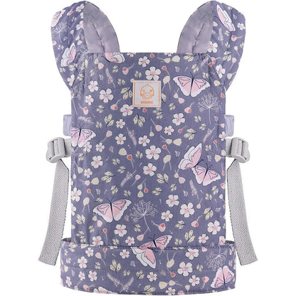 GAGAKU baby doll carrier blue butterfly front view on child