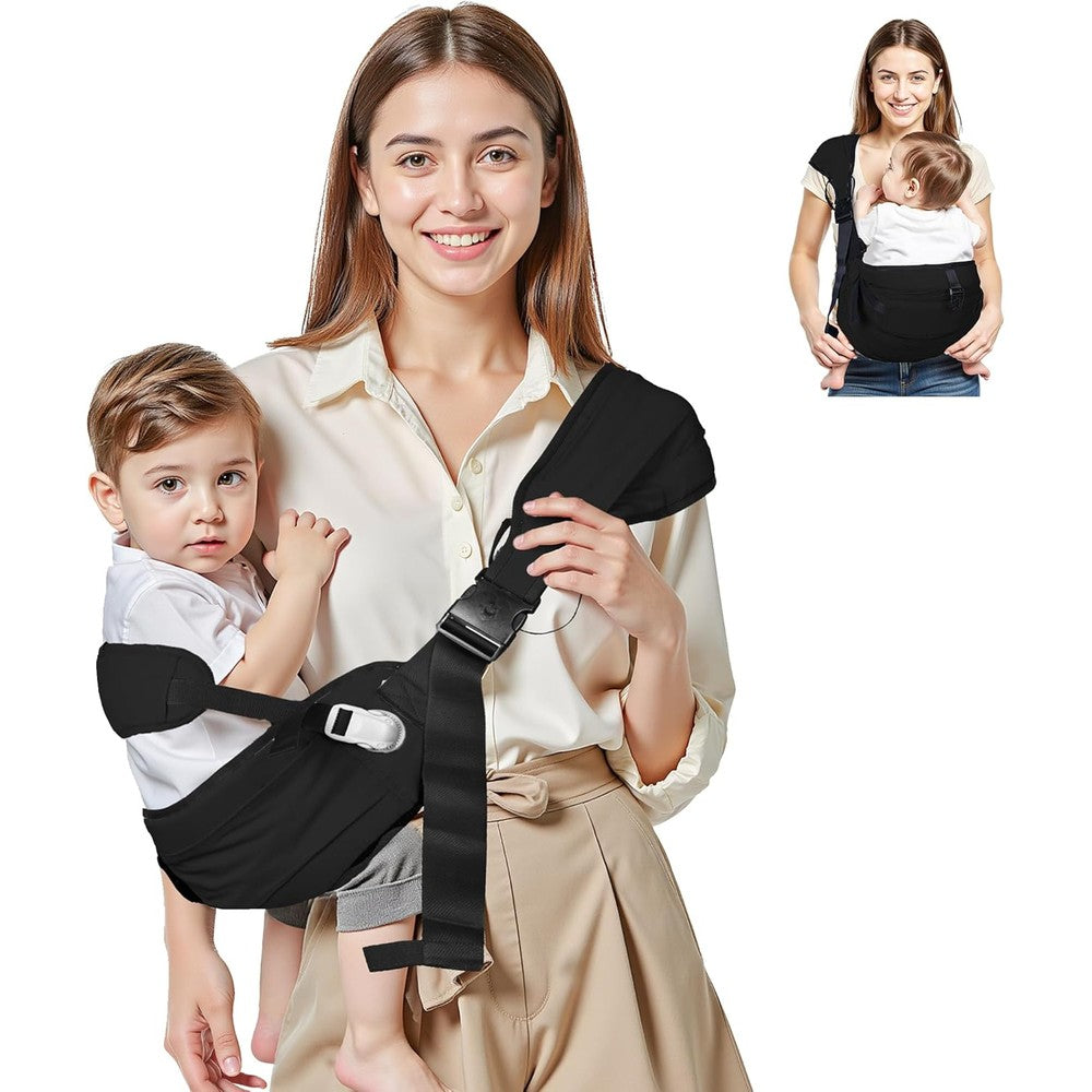 Oblitor baby carrier newborn to toddler front view showing adjustable shoulder straps.