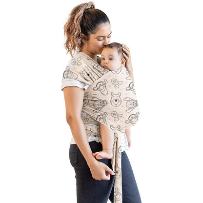 Moby Baby Wrap Carrier Featherknit front view showcasing Disney Winnie the Pooh pattern