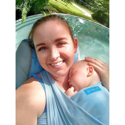 Vlokup Water Baby Sling front view of lakeblue mesh carrier wrap.