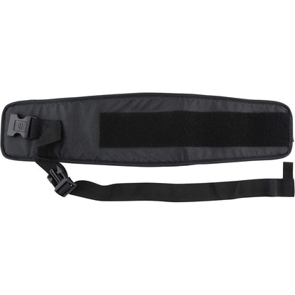 Tushbaby Waistband Extender in black laid flat showing the adjustable strap and heavy duty buckle attachment.