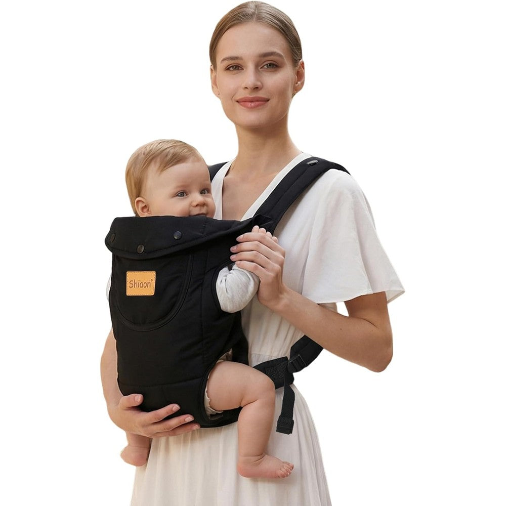 Shiaon baby carrier newborn to toddler front view black color ergonomic chest design