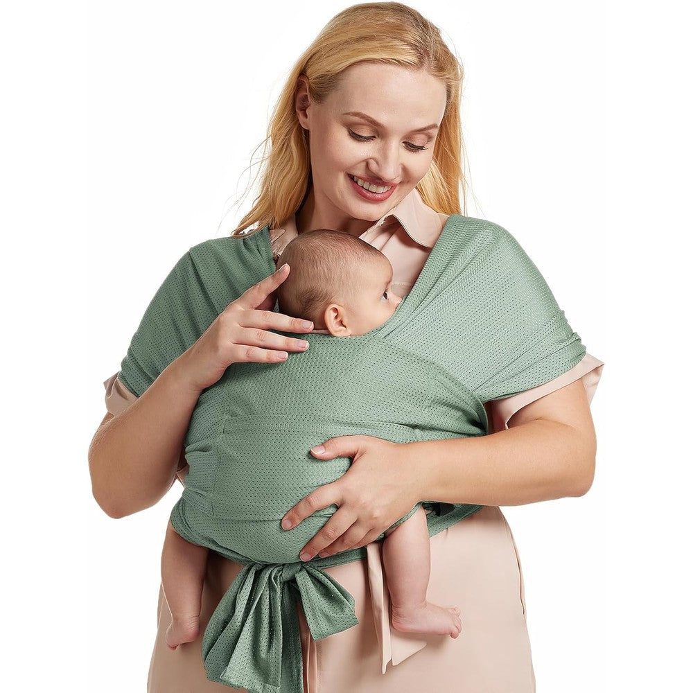 Momcozy adjustable buckle baby wrap carrier front view on parent