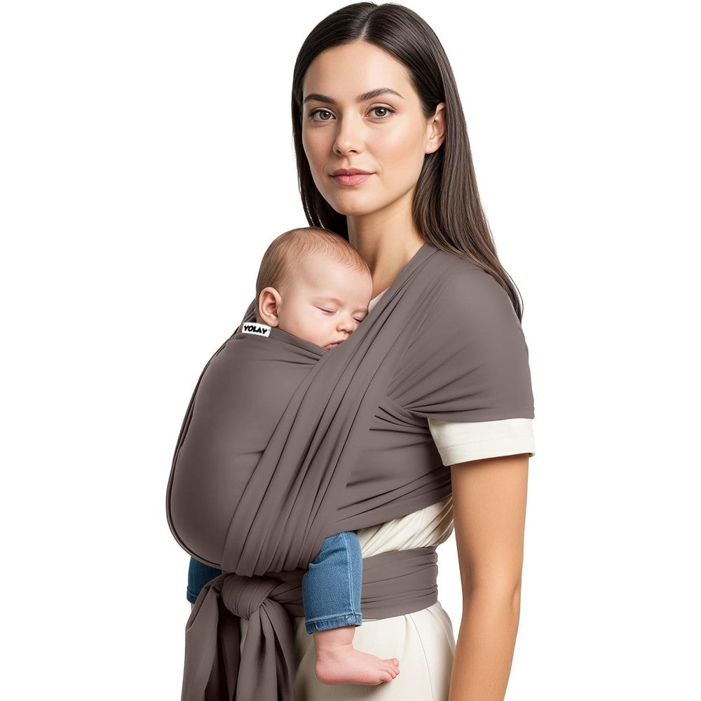 Yolay Baby Wrap Carrier front view in mud grey color