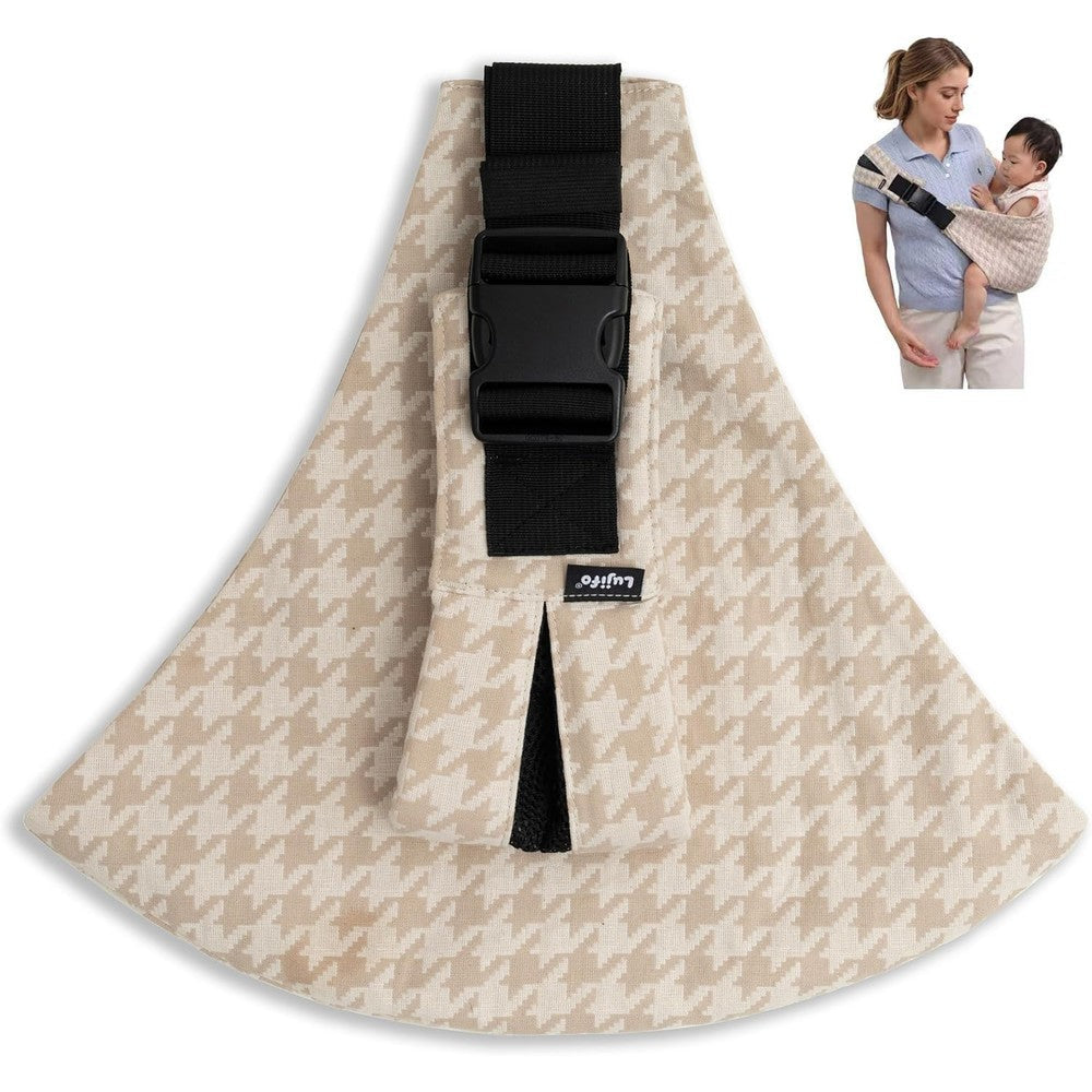 Lujifo Baby Sling Carrier for Toddler front view showing the stylish houndstooth pattern and premium fabric texture.