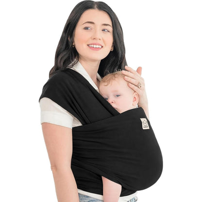 KeaBabies Baby Wrap Carrier in trendy black showing front view of parent wearing newborn
