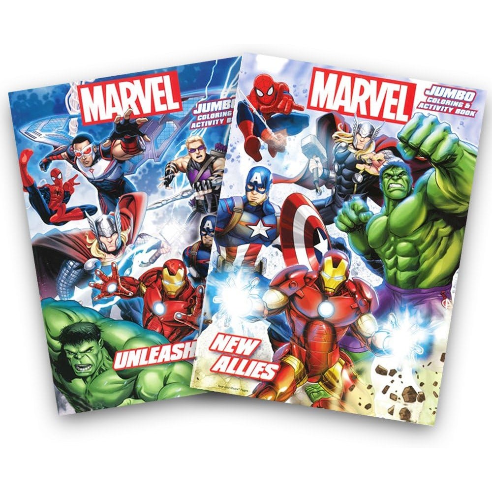 Marvel Heroes Avengers Jumbo Coloring and Activity Book Set front view showcasing superhero character illustrations.