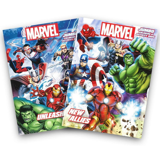 Marvel Heroes Avengers Jumbo Coloring and Activity Book Set front view showcasing superhero character illustrations.
