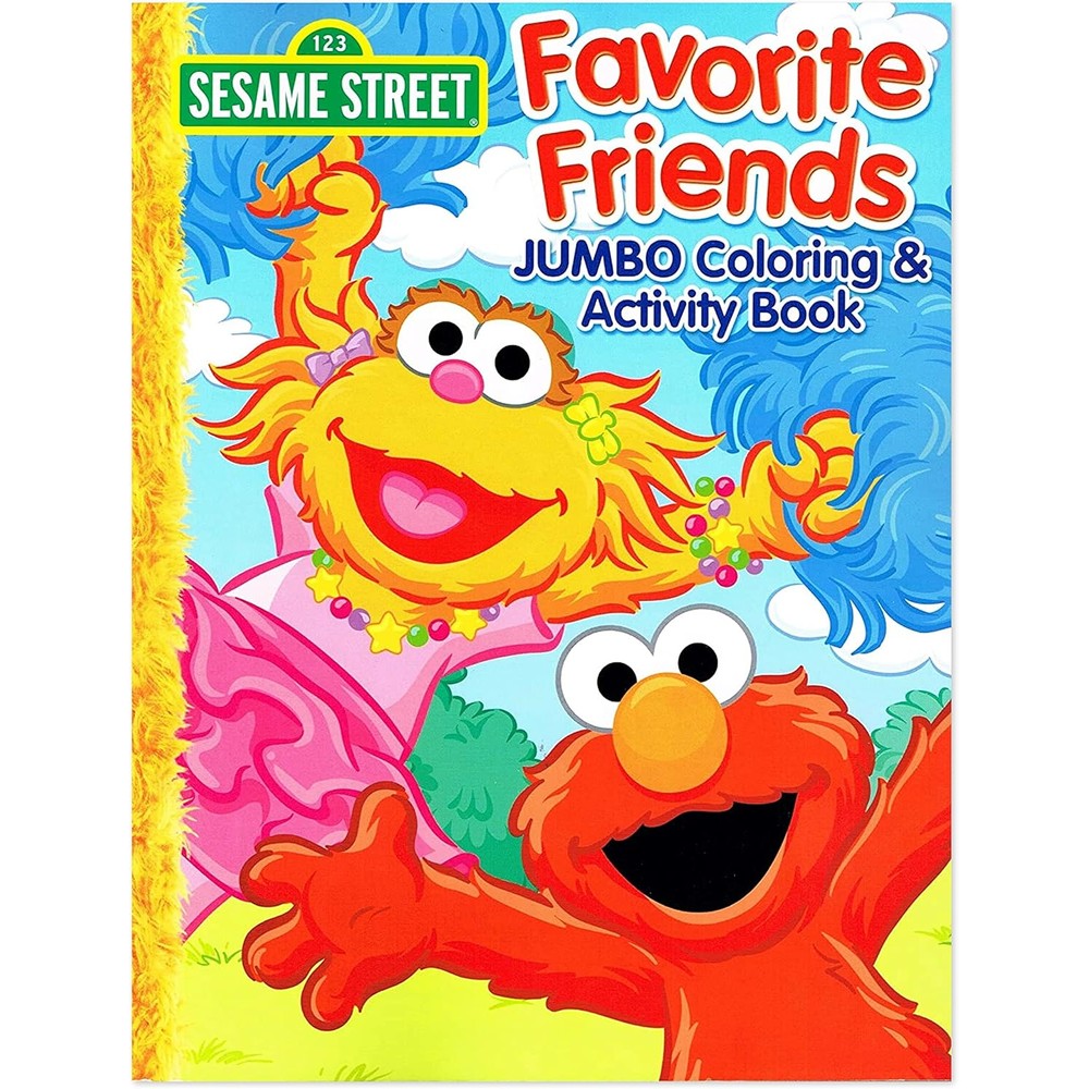 Bendon Sesame Street Favorite Friends jumbo coloring and activity book front cover view showing Elmo and Zoe.