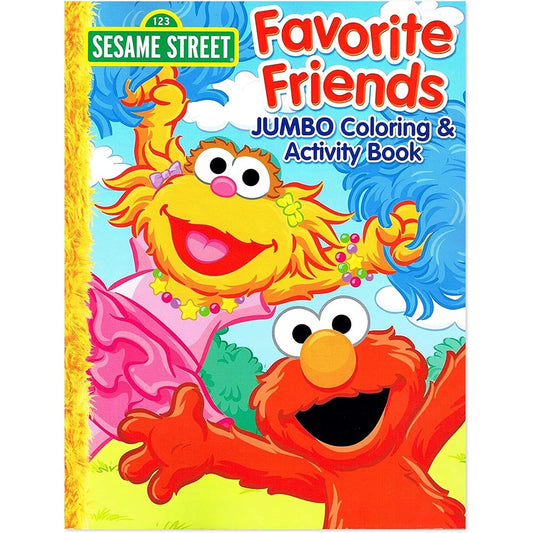 Bendon Sesame Street Favorite Friends jumbo coloring and activity book front cover view showing Elmo and Zoe.