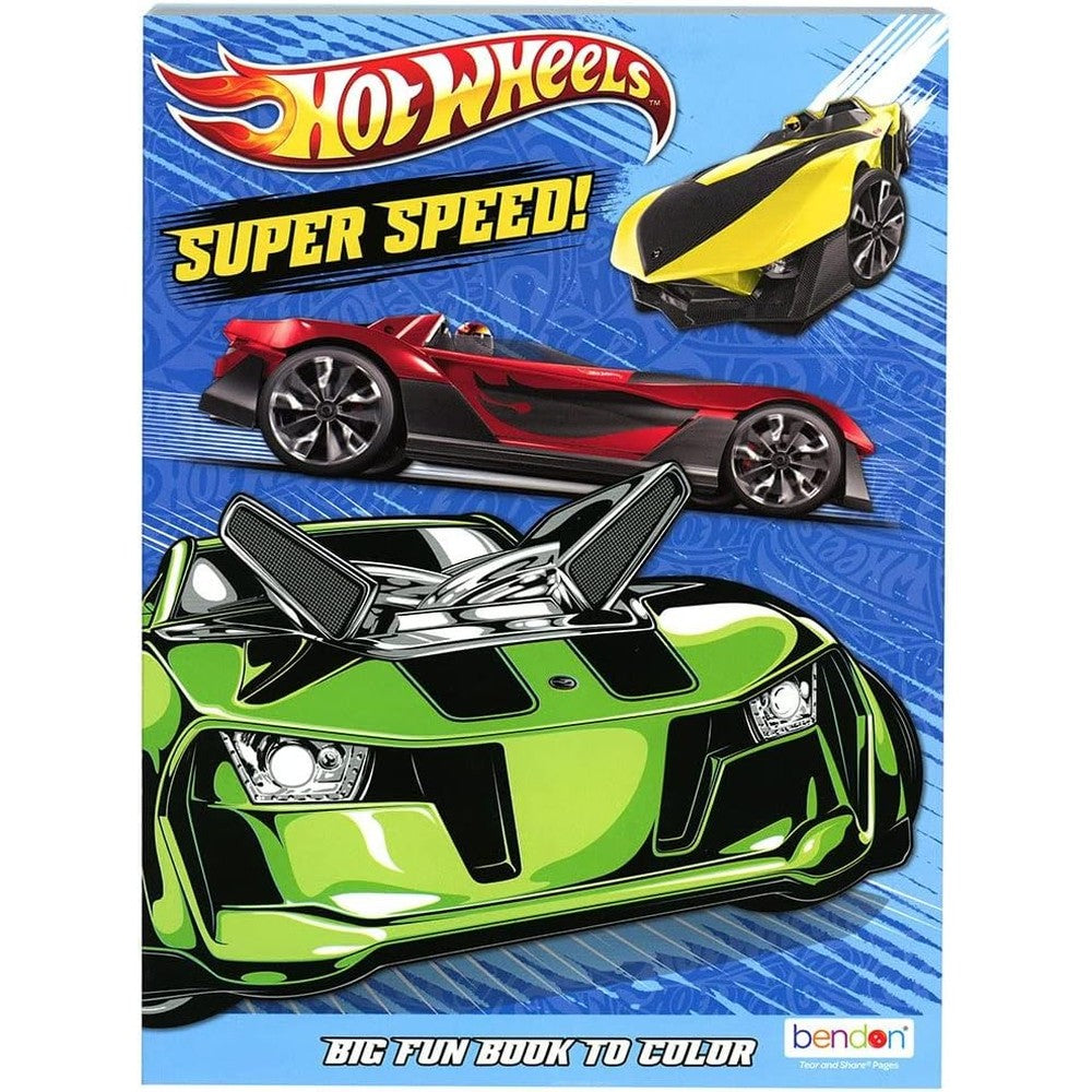 Bazicstore Hot Wheels Super Speed Coloring Book front cover showing vibrant racing cars for kids arts and crafts.