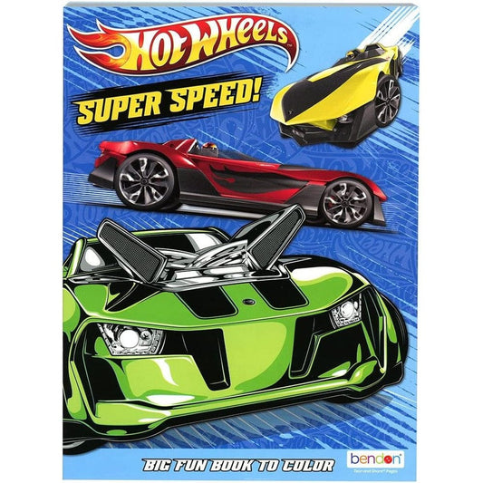 Bazicstore Hot Wheels Super Speed Coloring Book front cover showing vibrant racing cars for kids arts and crafts.