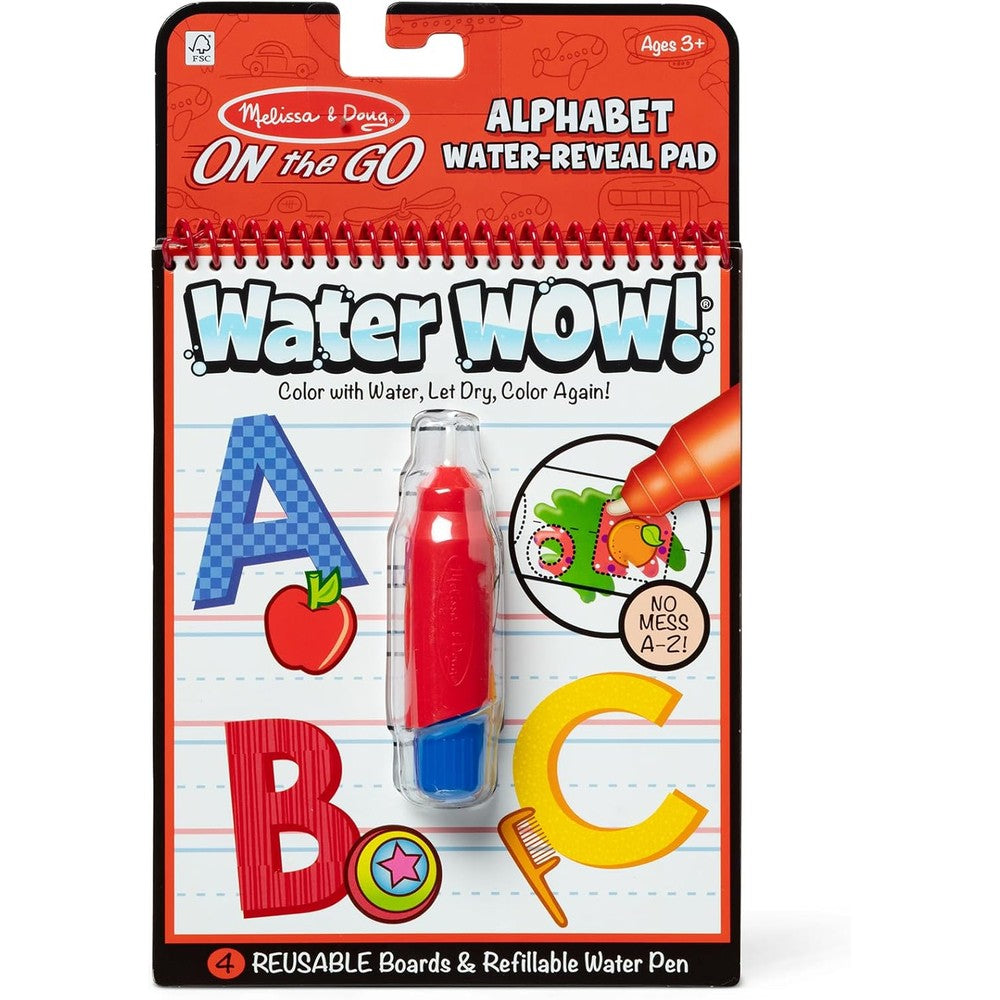 Melissa & Doug Water Wow Alphabet activity pad front view showing the refillable chunky water pen.