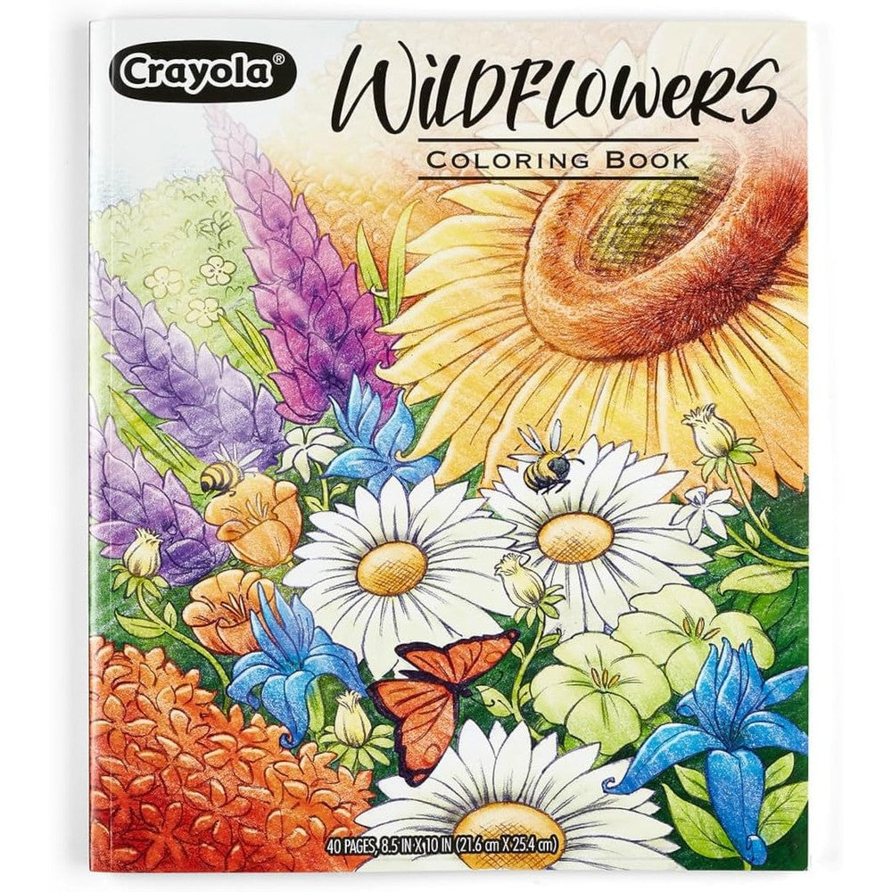 Crayola Wildflower Adult Coloring Book front cover view showing intricate floral graphics.